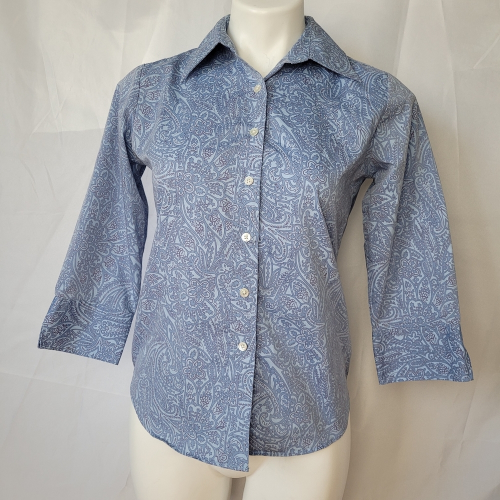 Blue Paisley button up Landsend top